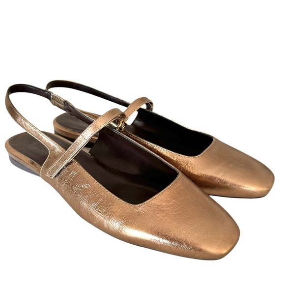 Naturalizer Connie Mary Jane Slingback Flat Sandal Metallic Leather Old Gold 8.5 - Picture 1 of 17